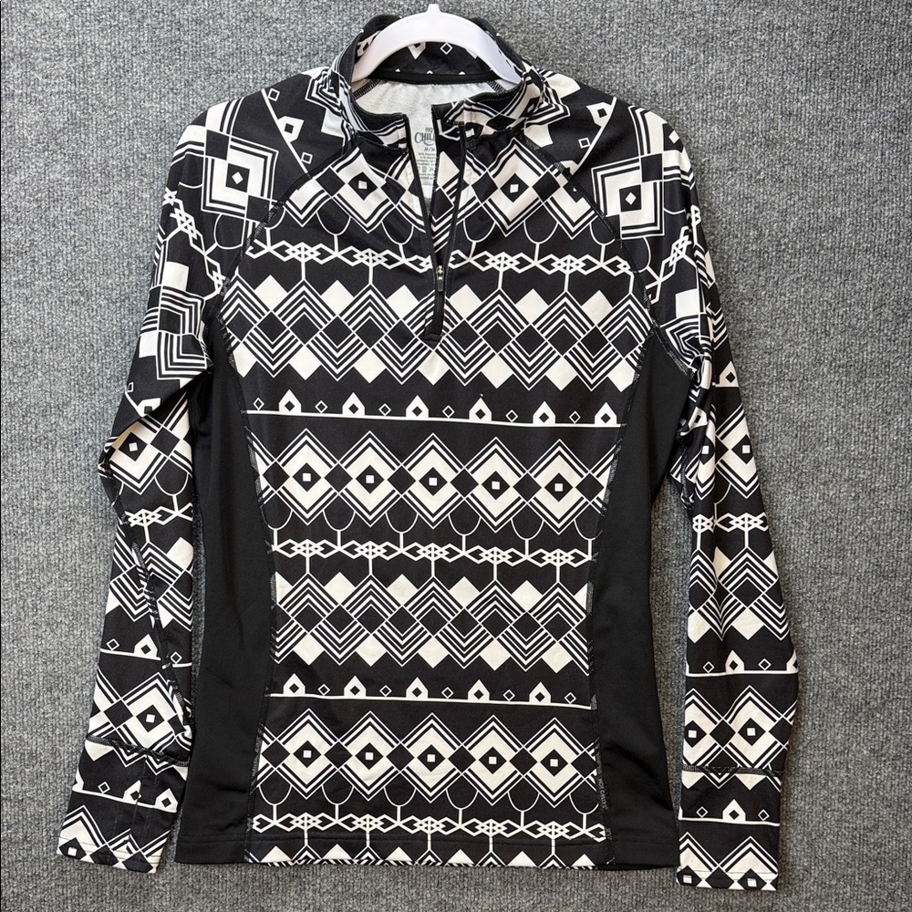 Hot Chillys Black & White Geometric Long-Sleeve Quarter Zip Women’s Medium